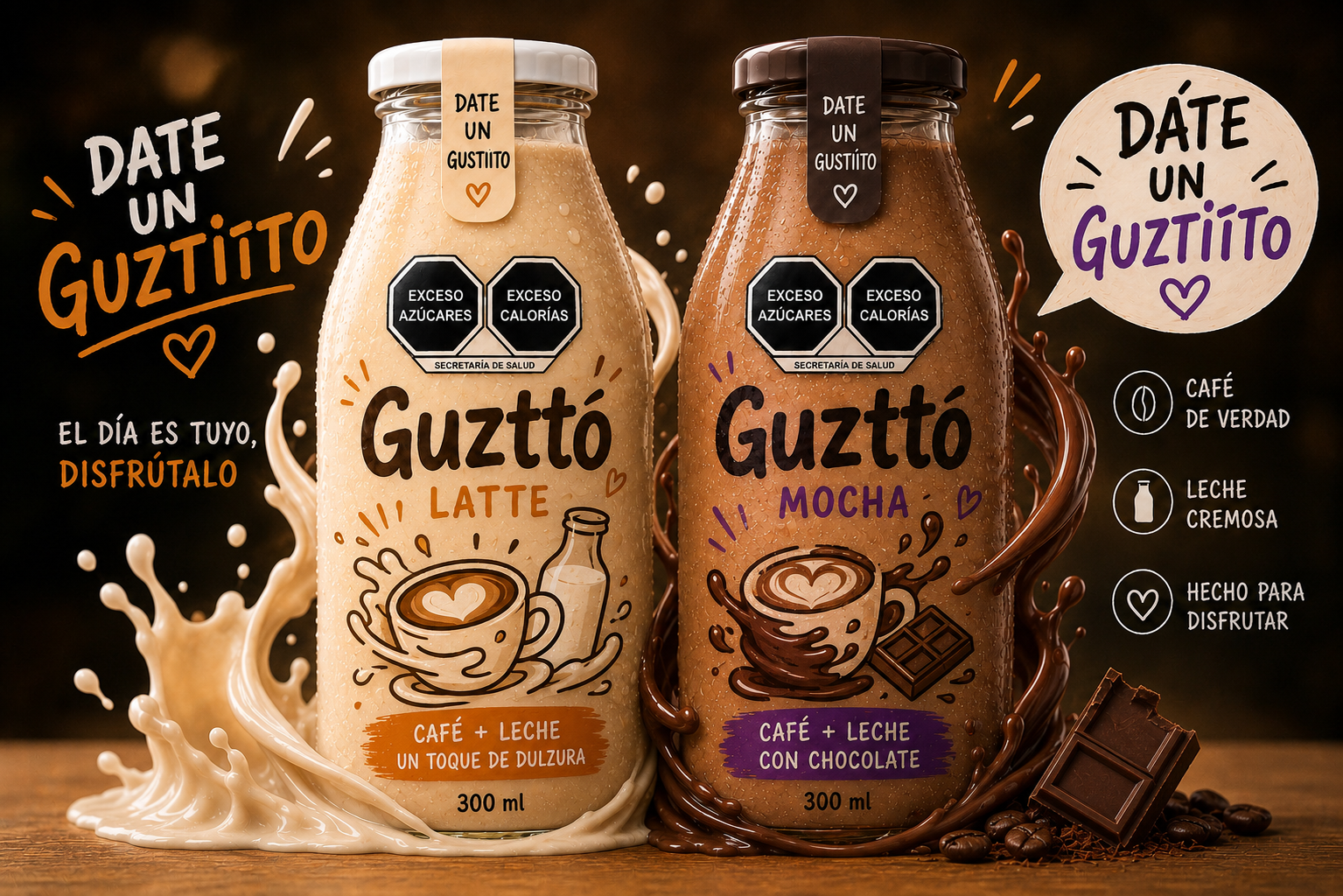 Botellas Guzttó Latte y Mocha, 300 ml
